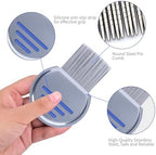 Stainless steel fine tooth nit comb for egg removal with rounded tips.