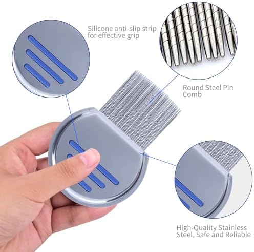 Stainless steel fine tooth nit comb for egg removal with rounded tips.