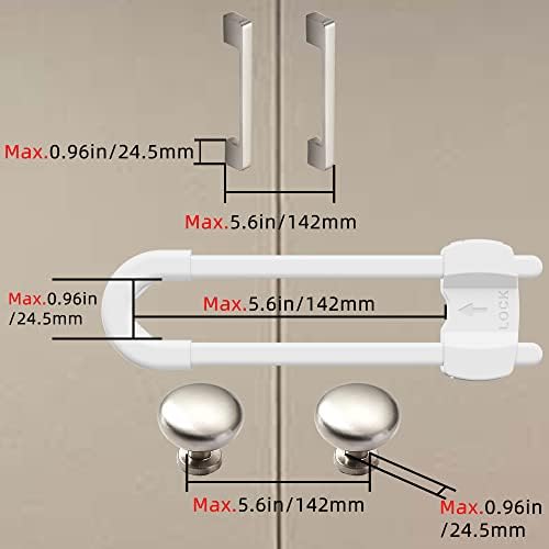 Close up of adjustable sliding mechanism on white cabinet proofing lock