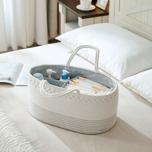 Large cotton rope nursery basket with removable dividers