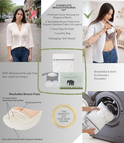 Motherly nursing cover set with four reusable breast pads