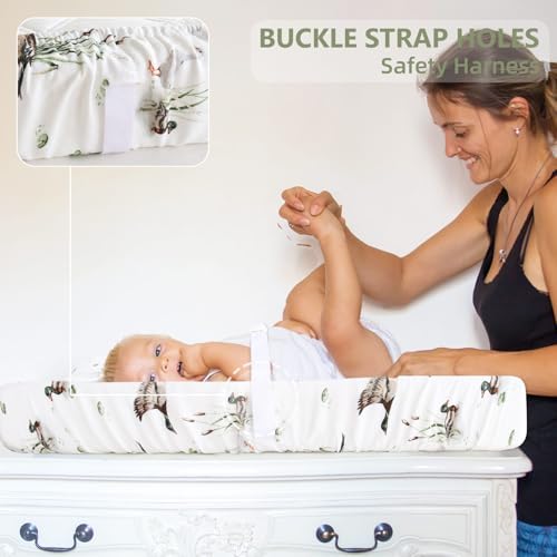LifeTree baby changing table cover securely fitted onto a standard sixteen by thirty-two inch nursery pad.