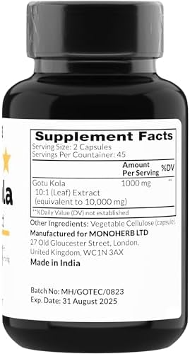 Side view of MONOHERB extra strength ten times concentrated supplement showing serving size facts.