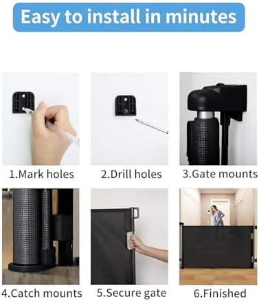 Veraste 33.6 inches tall retractable mesh gate completely rolled up into wall bracket