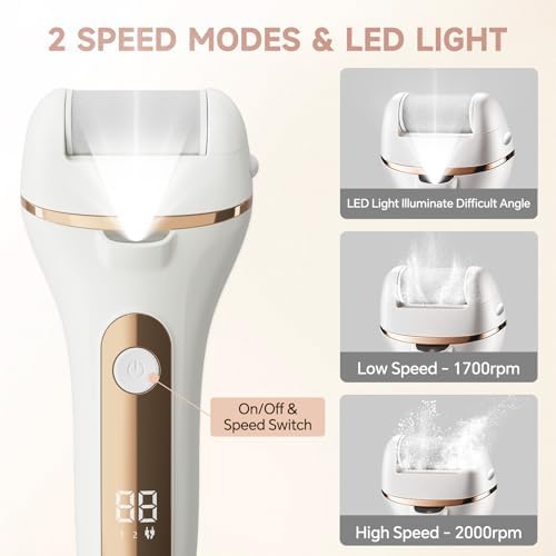 Rechargeable professional pedicure tool set showing the included fourteen accessories including manual foot files and cleaning brush.