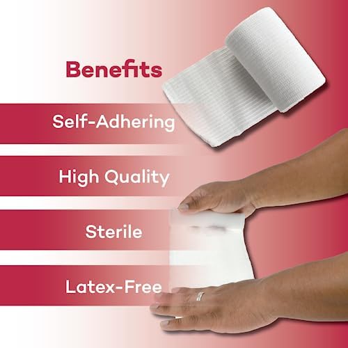 Full packaging view of Dealmed sterile gauze bandages box illustrating specifications for sensitive skin medical applications.