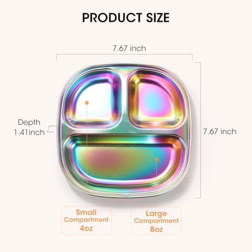 Side view of stainless steel kids plate with secure lid