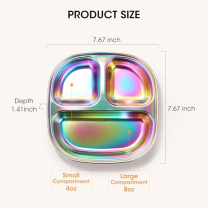 Side view of stainless steel kids plate with secure lid