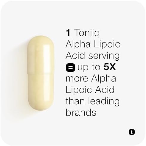 Side view of Toniiq 1000mg Alpha Lipoic Acid supplement bottle