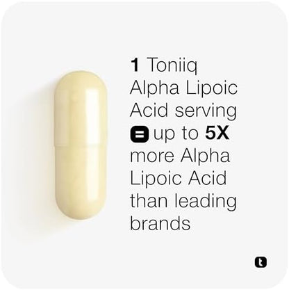 Side view of Toniiq 1000mg Alpha Lipoic Acid supplement bottle