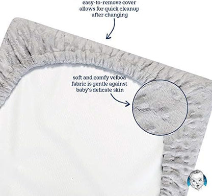 Elastic edges of the gray minky dot changing station accessory