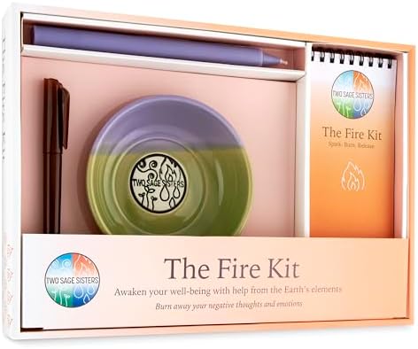 Self care kit with ceramic burn bowl and affirmation notebook for stress relief.
