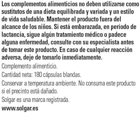 Authentic Solgar natural pro vitamin A supplement packaging label showing dietary restrictions