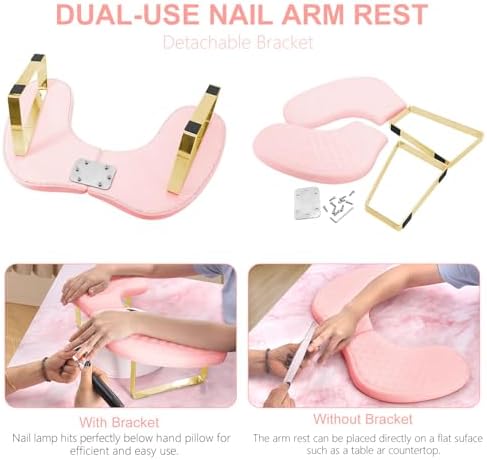 Client using pink U-shaped nail pillow for acrylic nails