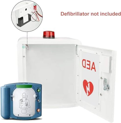 Rear view of AED storage cabinet showing mounting holes for secure wall installation.