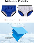 Spofor incontinence swimwear showing elastic waistband and drawstring