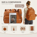 Rosegin brown leather diaper bag shown mounted with stroller straps
