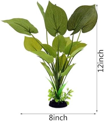 ALEGI green silk fish tank plant showing the weighted base for easy substrate placement