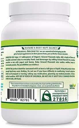 Herbal Secrets USDA certified organic non GMO flaxseed supplement packaging