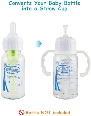 ROPOSY spill proof transition kit assembled on narrow baby bottle with handles attached