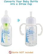 ROPOSY spill proof transition kit assembled on narrow baby bottle with handles attached
