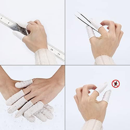 Small size waterproof finger sleeves being tested for air leakage
