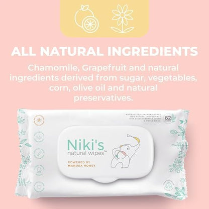 Niki's Natural organic baby wipes packaging details