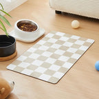 Khaki beige checkerboard pet placemat on floor