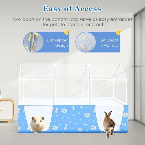 Rabbit Cage, 48" x 24" Large Pet Playpen Enclosure for Small Animal- Guinea Pig, Hamster, Bunny, Puppy, PVC Frame Chicken Coop with Waterproof Tarp & Mesh Cover Indoor Outdoor - Image 4
