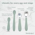 WeeSprout baby spoons three pack in matte dark grey matte blue and matte green colors