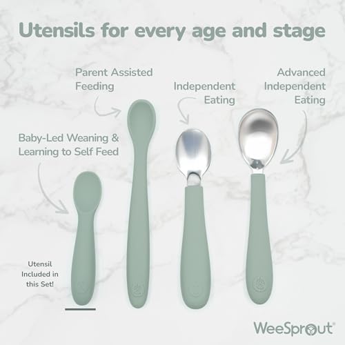 WeeSprout baby spoons three pack in matte dark grey matte blue and matte green colors