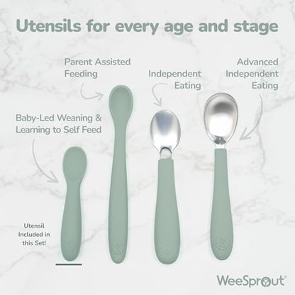 WeeSprout baby spoons three pack in matte dark grey matte blue and matte green colors