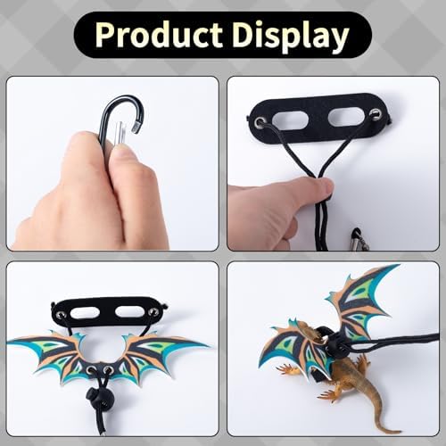 COMSUN adjustable reptile walking leash clip mechanism showing how to secure the chest strap on a lizard.