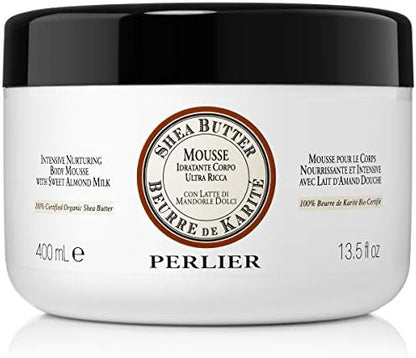 Perlier Sweet Almond Milk whipped body cream texture close up