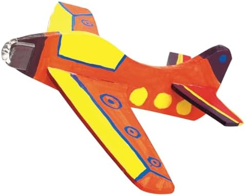 Child painting detailed colorful patterns on a foam airplane wing with the included brush