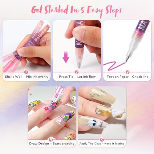 Rebissto nail art pens used on gel manicured nails