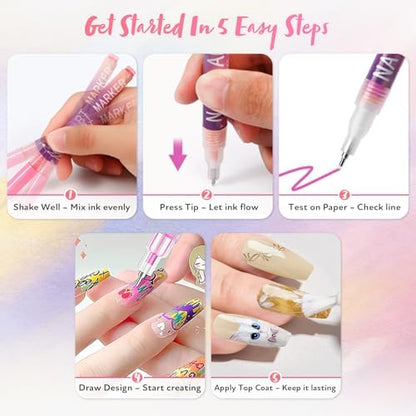 Rebissto nail art pens used on gel manicured nails