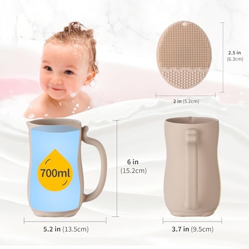 Water pouring smoothly from the twenty five fluid ounce cat beige rinse cup