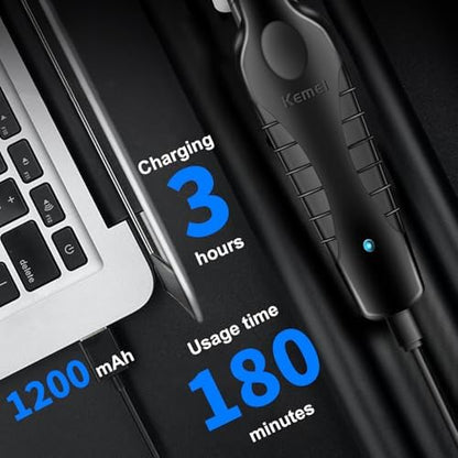 Kemei Cordless Barber Clipper side profile illustrating ergonomic lightweight design for precision grooming