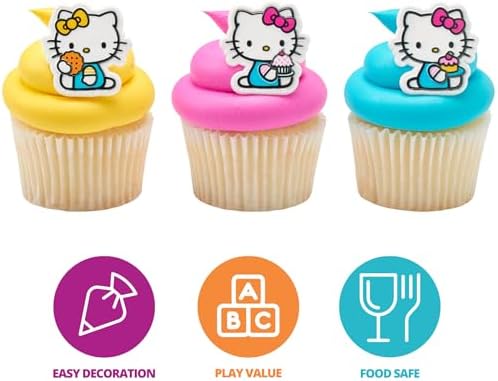 Hello Kitty and Mimmy party rings on cupcakes