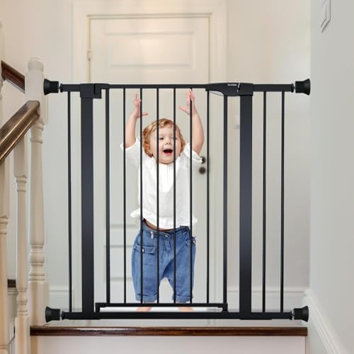 Mumeasy wider surface area wall cups protecting a wooden door frame from pet gate damage