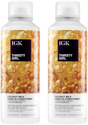 IGK Thirsty Girl Leave-In Conditioner bottle with hydrating coconut milk formula