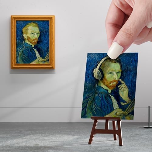 Miniature art gallery collection featuring tiny textured canvases of famous historical paintings