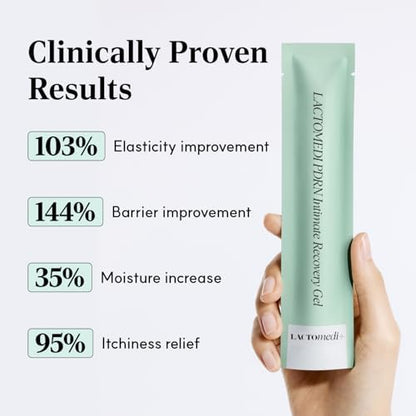 LACTOMEDI Intimate Recovery Gel individual sachet and applicator for travel-friendly use.