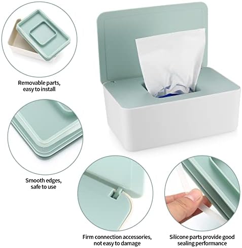 White and green wet wipes dispenser case on a nursery changing table