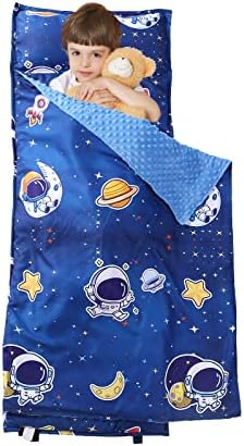 NapCure toddler nap mat rolled up tightly with secure Velcro straps and convenient built in carry handle