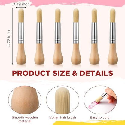 Close up view of the chubby wooden handles showing the comfortable ergonomic design for small hands