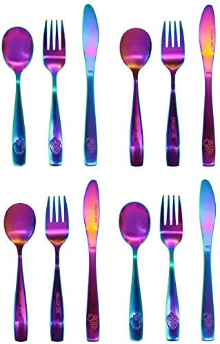 Close up of Chillout Life kids fork and spoon set with fruit engravings