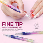 Hand holding LuWomenre nail art pen drawing design on fingernail