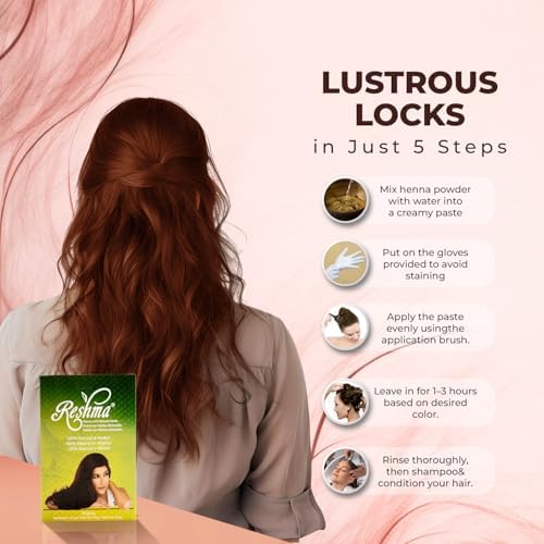 Side view of Reshma Beauty 5.29 ounce hair color box showcasing chemical free product features.